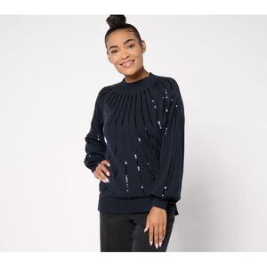 Maya J Women's Top Plus Sz Sweater 1X Star Burst Sequin Glam Mock Blue A690358